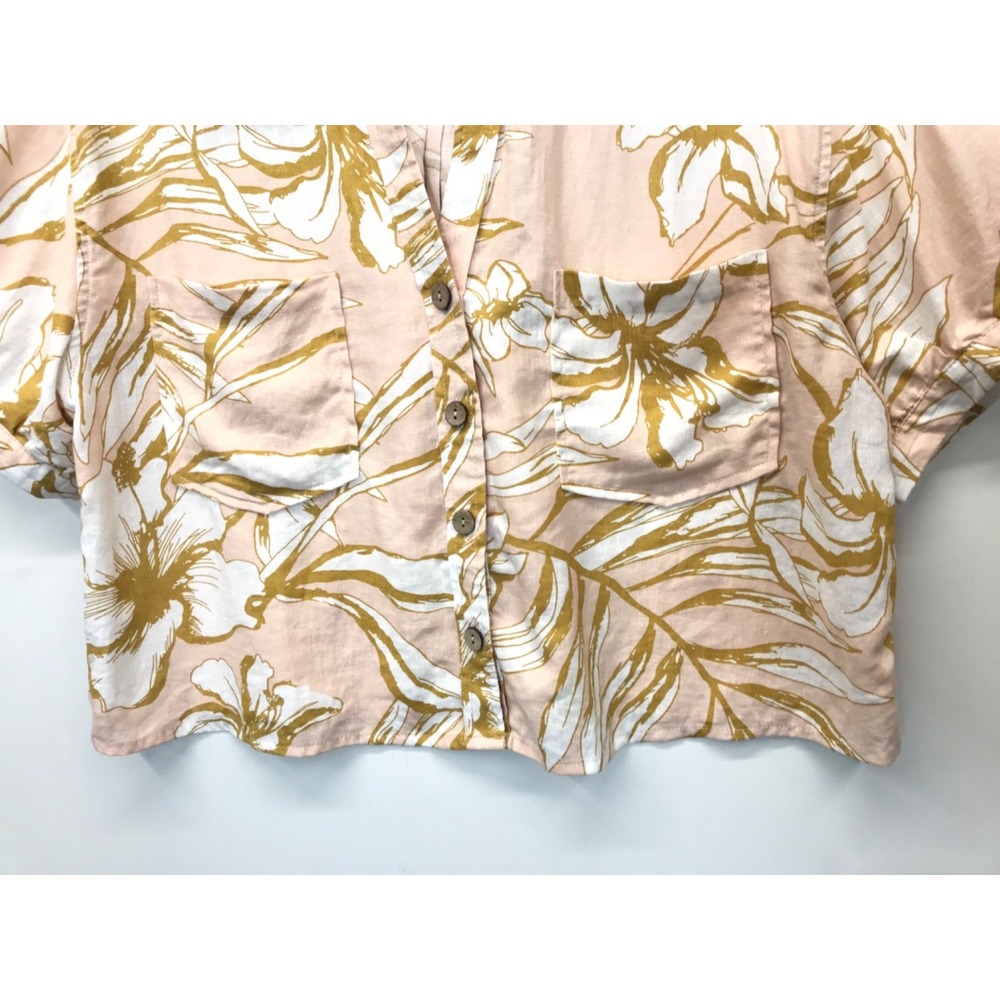 Rachel Zoe Blouse Womens Size M Linen Blend Button Up Tropical Crop Floral Beach - Picture 4 of 7